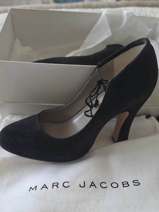 Marc Jacobs Shoes - Marc Jacobs Black Suede Lace-Up Mid Heel Pump